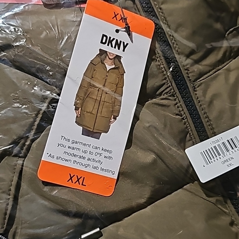DKNY Jacket Puffer Lightweight Thumb Cuffs Zippered Pockets Green Ladies XXL NEW - Picture 11 of 12